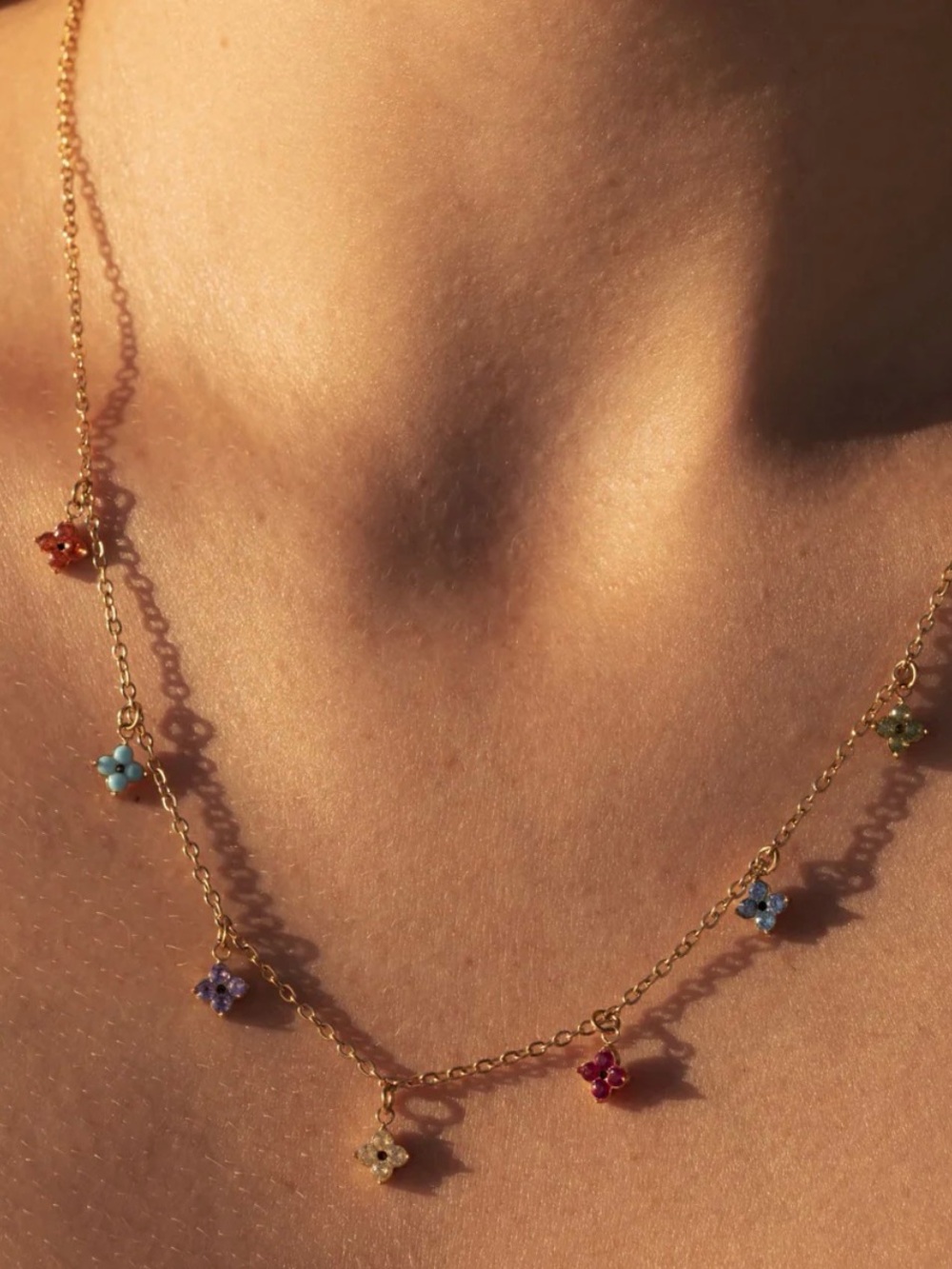 Gold Multi-Color Flower Charm necklace island lights choker - Picture 2 of 8